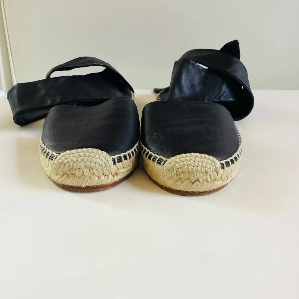 Celine Leather Black Leather Ankle Straps Espadrilles Sandals SZ 6/36 - Picture 4 of 5